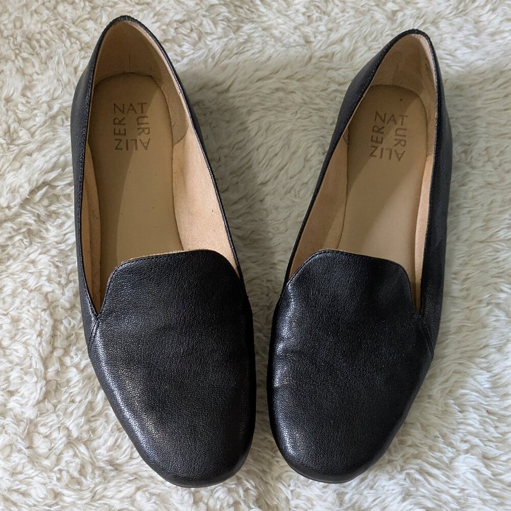 Naturalizer 9.5W Seamless Black Real Leather Classic Flats Emiline Loafers Mules